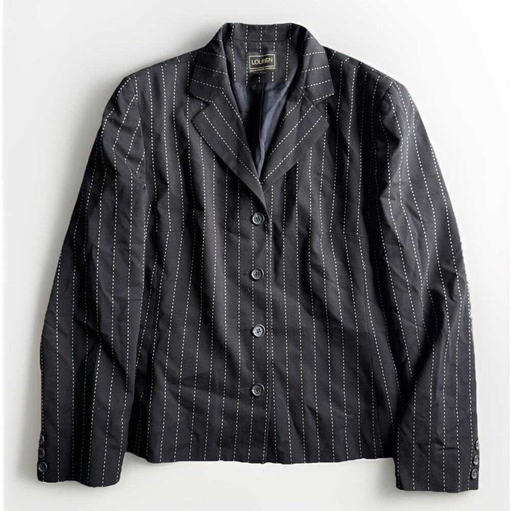 LOUBEN VTG 90s Wool Pinstripe Blazer‎ Sz 14 Dark Academia Old Money Classic Prep